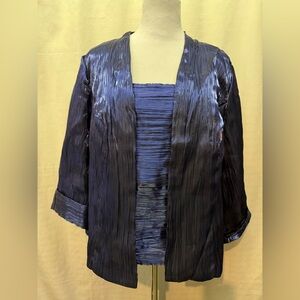 J.R.Nites Blue Crinkle Shimmer Fabric 3/4 Sleeve Event Blouse & Jacket Sz 16W